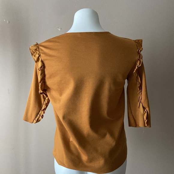 Zara Trafaluc Women’s Brown Mustard Blouse With 3/4 Inch Sleeves Size 8 Medium - Picture 3 of 4